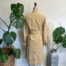 Load image into Gallery viewer, Vintage 1980s Lilli Ann Chamois Micro Faux Suede Tan Long-Sleeved Dress Button-front High Neck