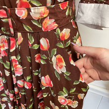 Load image into Gallery viewer, Vintage 1980s Brown Pink Floral Prairie Midi Dress with Belt Pleated Sz 8