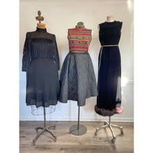 Load image into Gallery viewer, Vintage 1960s Gale Mitchell Black Silk Velvet with Fur Trim Hem Maxi Gown Sz 6