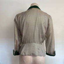 Load image into Gallery viewer, Vintage 1950s Ascot Casuals Ltd Green Velvet Trim Print Button up Blouse sz 8