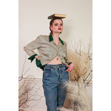 Load image into Gallery viewer, Vintage 1950s Ascot Casuals Ltd Green Velvet Trim Print Button up Blouse sz 8