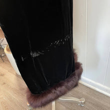 Load image into Gallery viewer, Vintage 1960s Gale Mitchell Black Silk Velvet with Fur Trim Hem Maxi Gown Sz 6