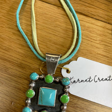Load image into Gallery viewer, Signed Sterling Silver & Blue Turquoise Boho Beaded Multi-Strand Suede Pendant Necklace