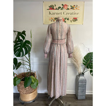 Load image into Gallery viewer, Vintage 1970s Maxi Pastel Pink Blue Prairie Boho Maxi Full Length Long Sleeve Dress Sz 12