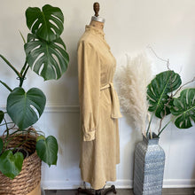 Load image into Gallery viewer, Vintage 1980s Lilli Ann Chamois Micro Faux Suede Tan Long-Sleeved Dress Button-front High Neck