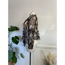 Load image into Gallery viewer, Johnny Was Silk Sheer Floral Top Blouse Black Pink Sz XL