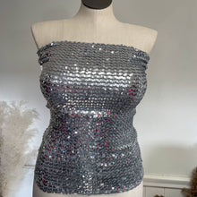Load image into Gallery viewer, Vintage 1970s Silver Sequin Tube Skirt Top Festive Holiday One Size