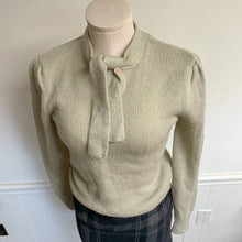 Load image into Gallery viewer, Vintage 1970s Classic Knit Grey High Neck Tie Sweater S