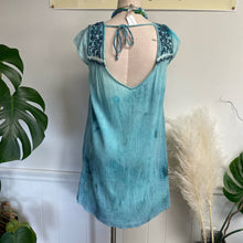 Load image into Gallery viewer, Upcycled Tie Dye American Eagle Boho Blue Embroidered Sun Mini Dress Cover-up Sz S