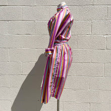 Load image into Gallery viewer, Vintage 1970s Multi Striped Pink Rainbow Statement 3/4 length Long-Sleeved Dress
