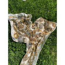 Load image into Gallery viewer, Vintage 1980s Echo White Gold Patterned Rectangular Silk Scarf Wrap