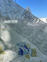 Load image into Gallery viewer, Vintage 1940s Silk Floral Large Square Scarf Wrap Blue Gray Lace Detail AS IS