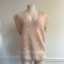 Load image into Gallery viewer, Vintage 80s Pale Pink Cream Hand Made Knit V-Neck Sweater Vest Sz PM