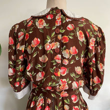 Load image into Gallery viewer, Vintage 1980s Brown Pink Floral Prairie Midi Dress with Belt Pleated Sz 8