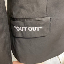 Load image into Gallery viewer, Sisters + Seekers Classic Black Blazer One Button Graphic Embroidered "Out Out" Sz M