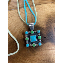 Load image into Gallery viewer, Signed Sterling Silver & Blue Turquoise Boho Beaded Multi-Strand Suede Pendant Necklace