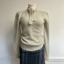Load image into Gallery viewer, Vintage 1970s Classic Knit Grey High Neck Tie Sweater S