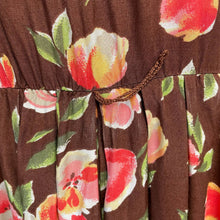 Load image into Gallery viewer, Vintage 1980s Brown Pink Floral Prairie Midi Dress with Belt Pleated Sz 8