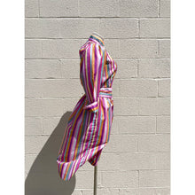 Load image into Gallery viewer, Vintage 1970s Multi Striped Pink Rainbow Statement 3/4 length Long-Sleeved Dress