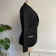 Load image into Gallery viewer, Sisters + Seekers Classic Black Blazer One Button Graphic Embroidered "Out Out" Sz M