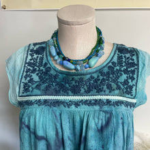 Load image into Gallery viewer, Upcycled Tie Dye American Eagle Boho Blue Embroidered Sun Mini Dress Cover-up Sz S