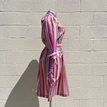 Load image into Gallery viewer, Vintage 1970s Multi Striped Pink Rainbow Statement 3/4 length Long-Sleeved Dress