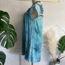 Load image into Gallery viewer, Upcycled Tie Dye American Eagle Boho Blue Embroidered Sun Mini Dress Cover-up Sz S