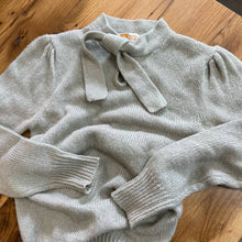 Load image into Gallery viewer, Vintage 1970s Classic Knit Grey High Neck Tie Sweater S
