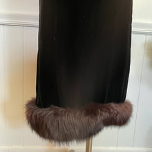 Load image into Gallery viewer, Vintage 1960s Gale Mitchell Black Silk Velvet with Fur Trim Hem Maxi Gown Sz 6