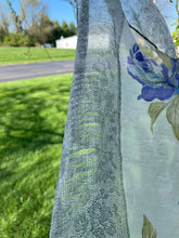 Load image into Gallery viewer, Vintage 1940s Silk Floral Large Square Scarf Wrap Blue Gray Lace Detail AS IS