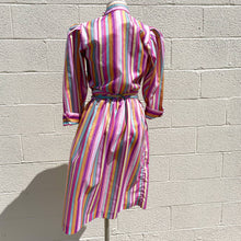 Load image into Gallery viewer, Vintage 1970s Multi Striped Pink Rainbow Statement 3/4 length Long-Sleeved Dress