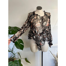 Load image into Gallery viewer, Johnny Was Silk Sheer Floral Top Blouse Black Pink Sz XL