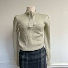 Load image into Gallery viewer, Vintage 1970s Classic Knit Grey High Neck Tie Sweater S