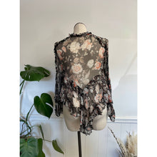 Load image into Gallery viewer, Johnny Was Silk Sheer Floral Top Blouse Black Pink Sz XL