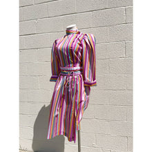 Load image into Gallery viewer, Vintage 1970s Multi Striped Pink Rainbow Statement 3/4 length Long-Sleeved Dress