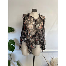 Load image into Gallery viewer, Johnny Was Silk Sheer Floral Top Blouse Black Pink Sz XL