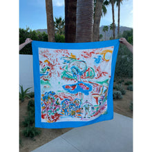 Load image into Gallery viewer, Vintage 1980s Dominique Martine Blue Large Sarong Scarf Wrap Square Painted Print