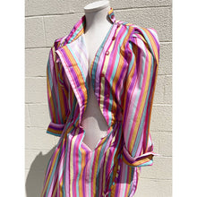 Load image into Gallery viewer, Vintage 1970s Multi Striped Pink Rainbow Statement 3/4 length Long-Sleeved Dress