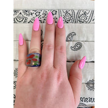 Load image into Gallery viewer, Dark Blue Swirl Art to Wear Glass Blown Multi-Color Statement Cocktail Ring