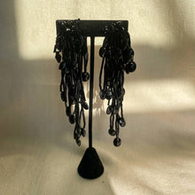 Load image into Gallery viewer, Vintage Black Beaded Dangle Tassel Clip-on Earrings