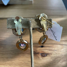Load image into Gallery viewer, Vintage Costume 1980s Statement Gold Rhinestone Gem Clip on Statement Earrings