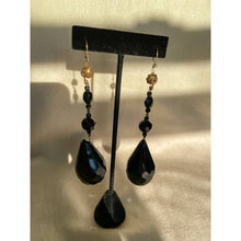 Load image into Gallery viewer, Vintage 1960s Black Beaded Teardrop Statement Dangle Earrings