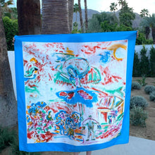 Load image into Gallery viewer, Vintage 1980s Dominique Martine Blue Large Sarong Scarf Wrap Square Painted Print