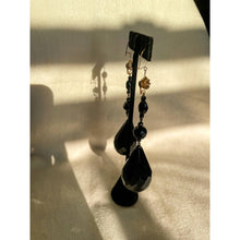 Load image into Gallery viewer, Vintage 1960s Black Beaded Teardrop Statement Dangle Earrings