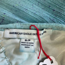 Load image into Gallery viewer, Upcycled Tie Dye American Eagle Boho Blue Embroidered Sun Mini Dress Cover-up Sz S