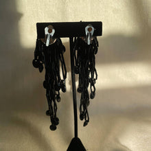 Load image into Gallery viewer, Vintage Black Beaded Dangle Tassel Clip-on Earrings