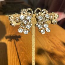 Load image into Gallery viewer, Skyler Set - Vintage 1960s Gold Tone Rhinestone Clip on Costume Earring Set