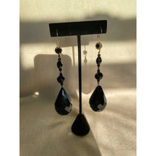 Load image into Gallery viewer, Vintage 1960s Black Beaded Teardrop Statement Dangle Earrings