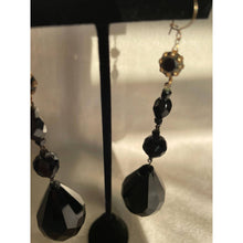 Load image into Gallery viewer, Vintage 1960s Black Beaded Teardrop Statement Dangle Earrings