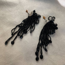 Load image into Gallery viewer, Vintage Black Beaded Dangle Tassel Clip-on Earrings